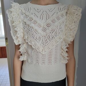 Zara Cream Lace Knit Top Small